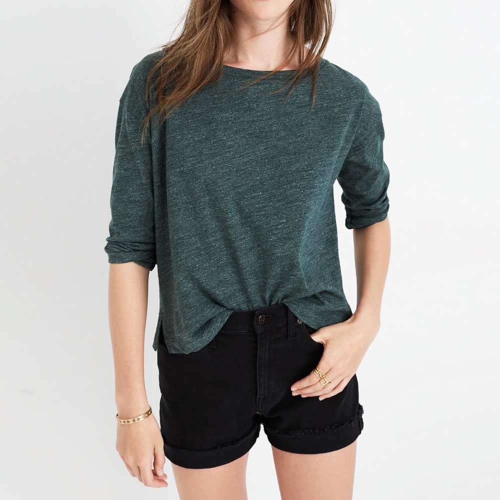 Madewell Heathered Green Musica Three-Quarter Tee